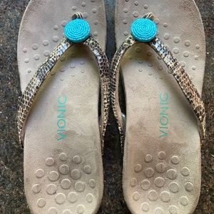 Vionic snakeskin sandals with turquoise